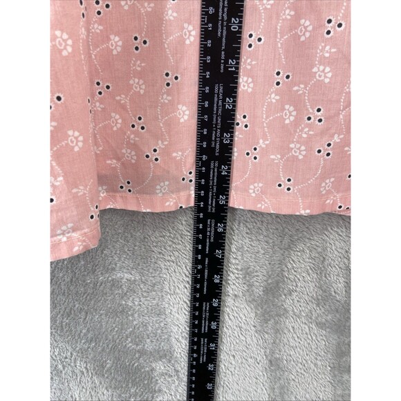 Boca Bay Women's Pink Eyelet Floral Snap Short Sleeve Shirt Sz XXL Lace Trim - Picture 7 of 9
